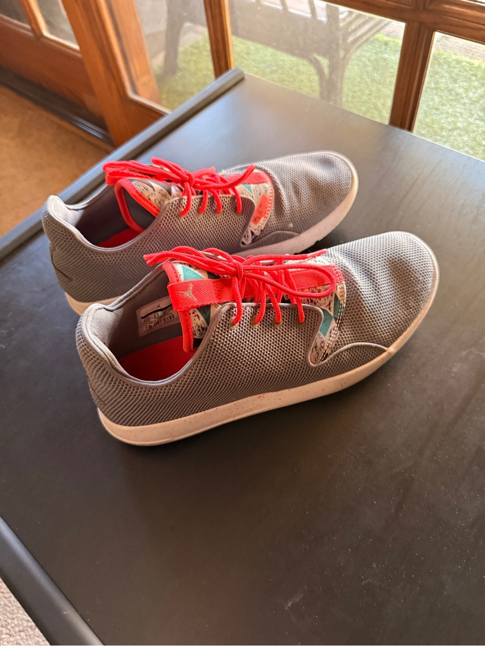 Jordan Men’s Gray Athletic Shoes with Red Laces